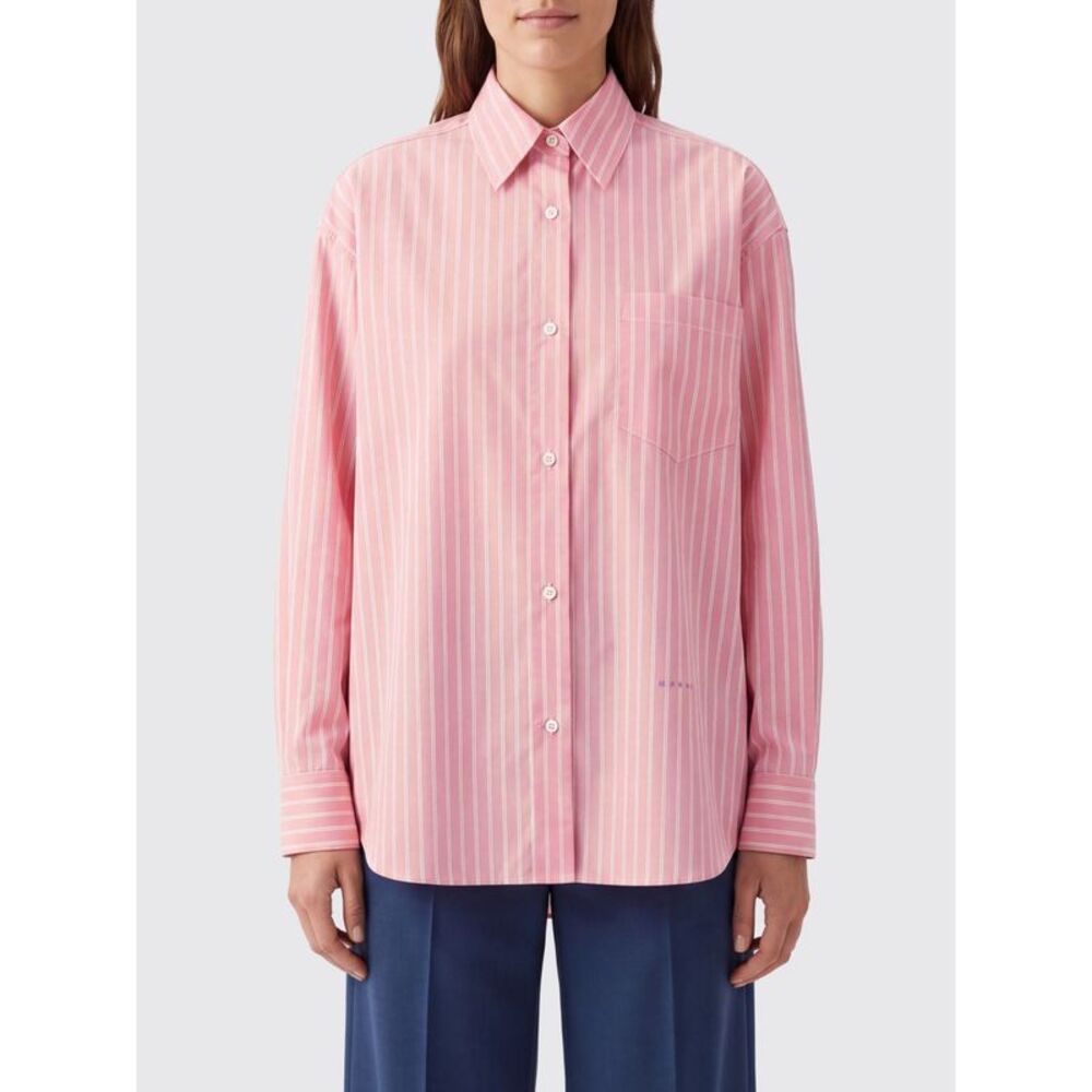 Marni Women Marni Striped Relaxed Fit Shirt In Cotton Blend With Patch Pocket